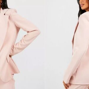 NEW Boohoo Nancy Nude Blazer Dress Jacket Size XSmall Long Sleeve Open Front